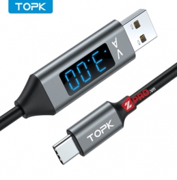 Dây cáp TOPK Type-C to Type-A, hiển thị điện áp + dòng điện (1m)